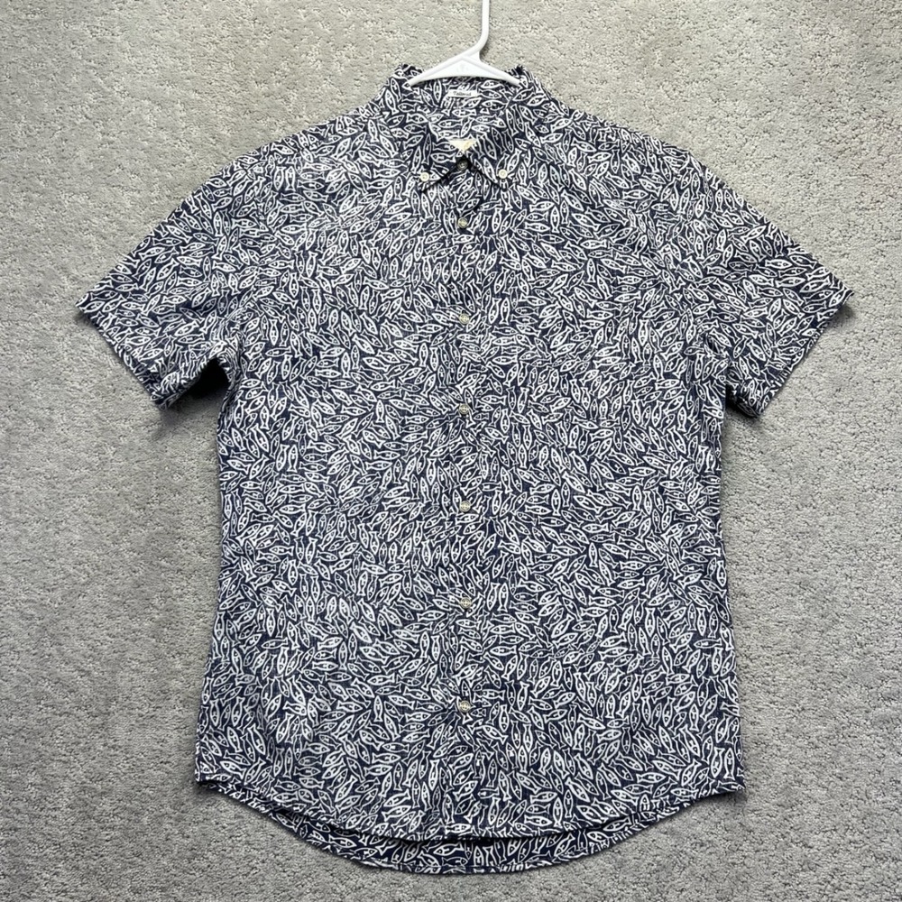 Reyn Spooner Limited Issue Shirt Mens M Navy Blue Fish Print Tailored Button Up